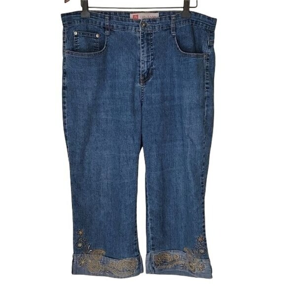 COS Jeans Medium Wash Cuffed Cropped Embellished High Rise Denim Plus Size 14W - Picture 2 of 8